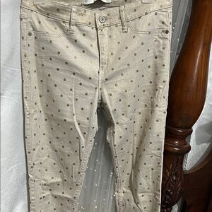 Abercrombie & Fitch Cream Gold Polka Dot Skinny Jeans